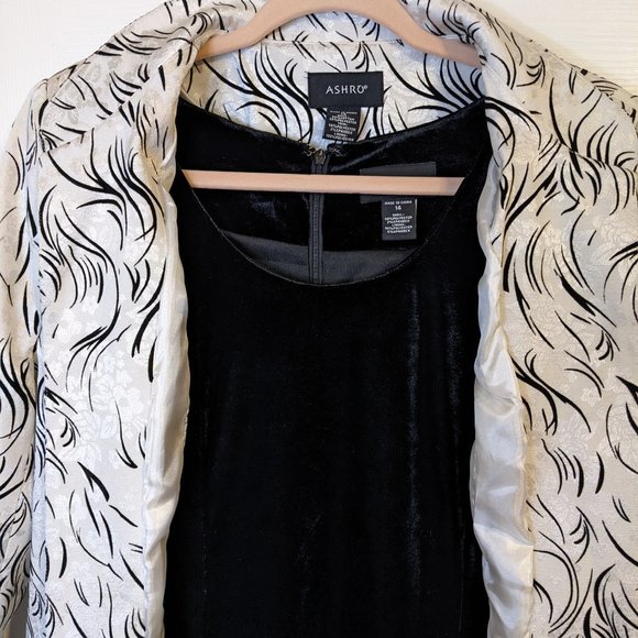 Ashro Black Sleeveless Velvet Dress & White & Black Jacket Set - size 14 NWOT - Picture 3 of 14